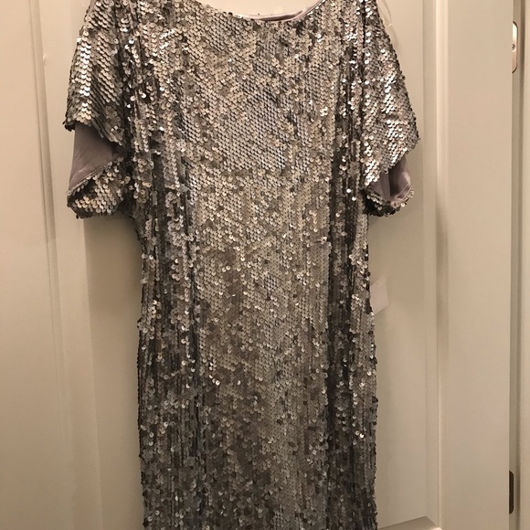 Silver Sequined Mini Dress by Jodi Kristopher - Picture 2 of 3